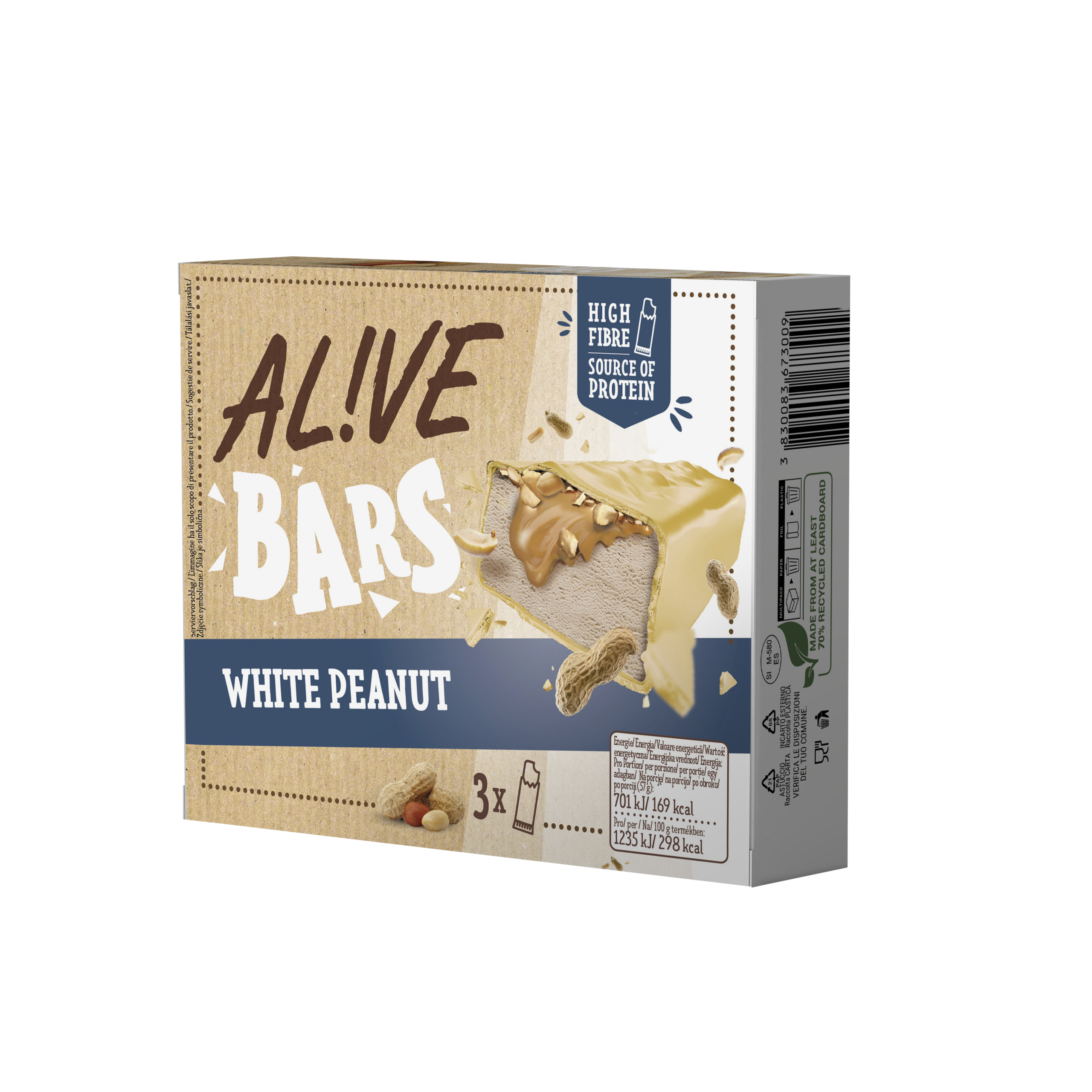 AL!VE White Chocolate Coated Peanut Protein Bar Ice Cream 56g (3 Pcs)