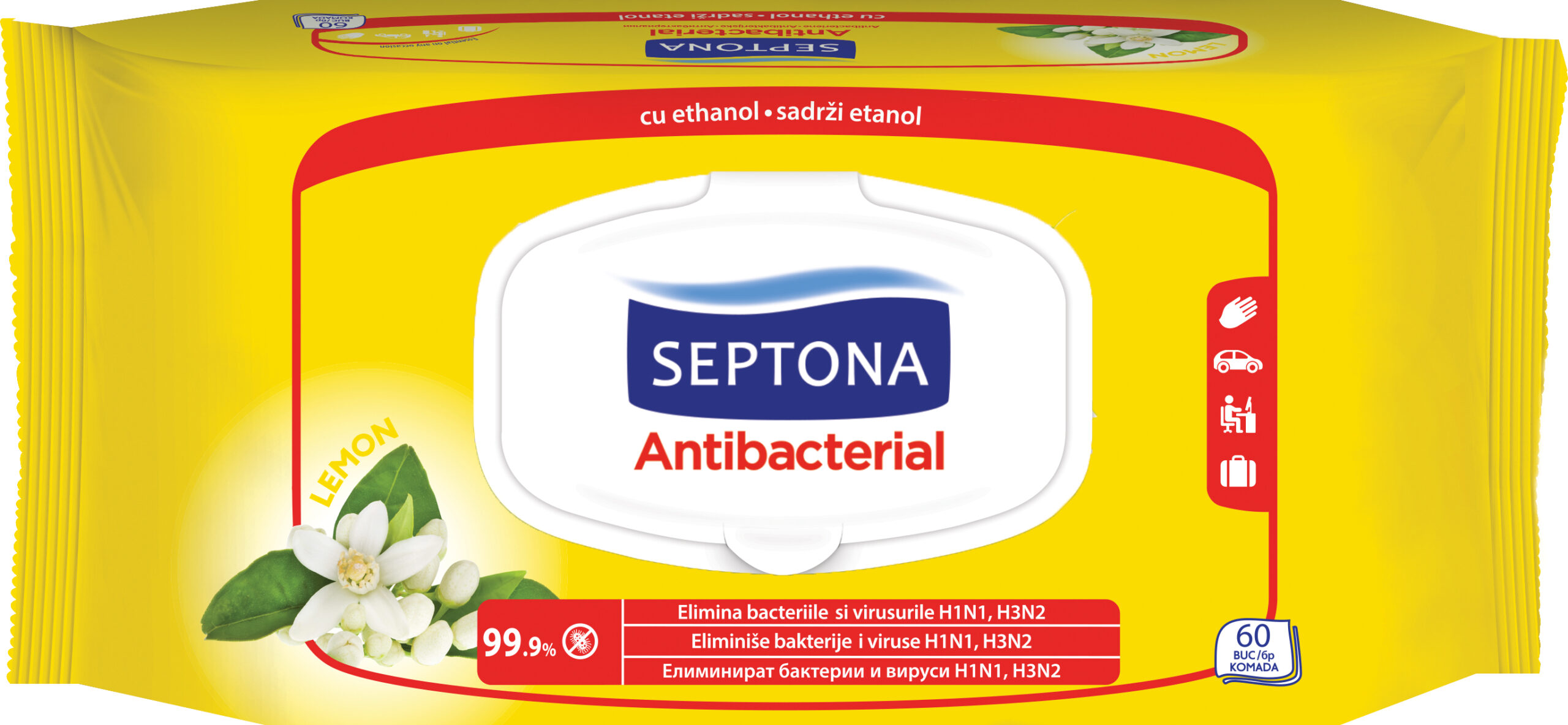 SEPTONA Antibacterial Wipes Lemon Fragrance with lid 60pcs