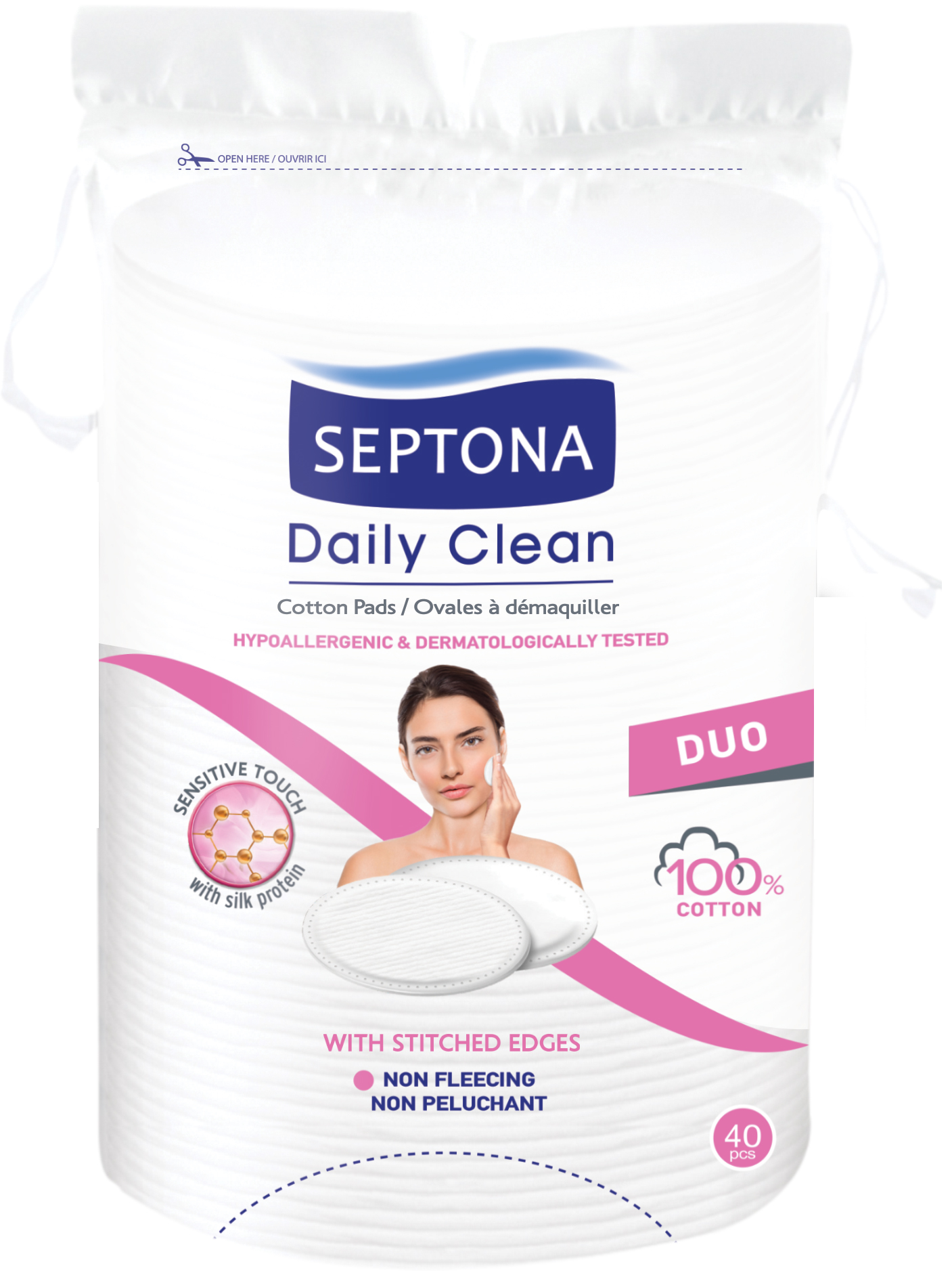 SEPTONA Daily Clean Cotton Pads Oval Sensitive Touch DUO 40