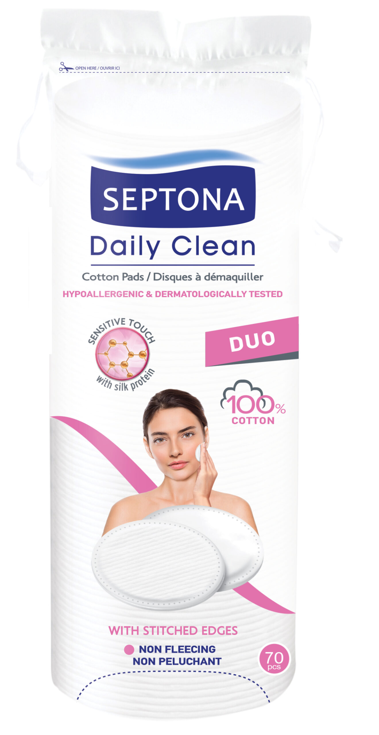 SEPTONA Daily Clean Cotton Pads Round Sensitive Touch DUO 70