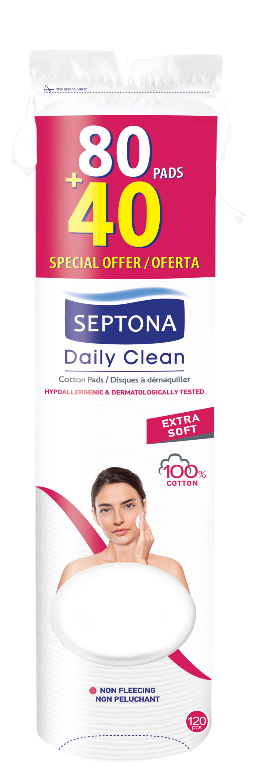 SEPTONA Daily Clean Cotton Round Pads 80pcs +40pcs FREE Promo