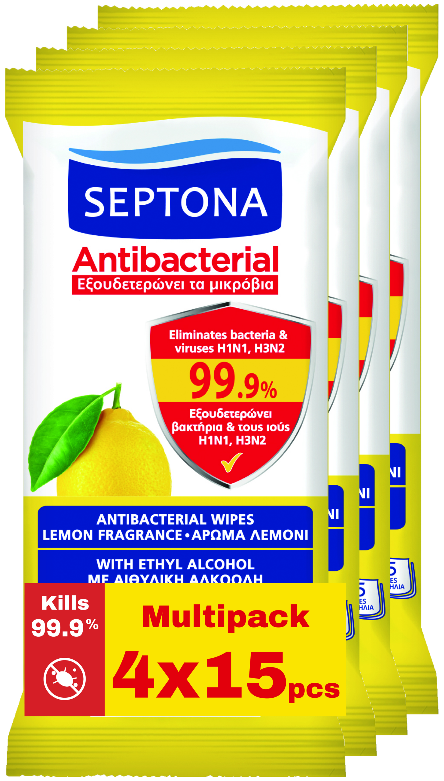 SEPTONA Antibacterial Wipes Lemon 15pcs x4 Multipack (Promo)