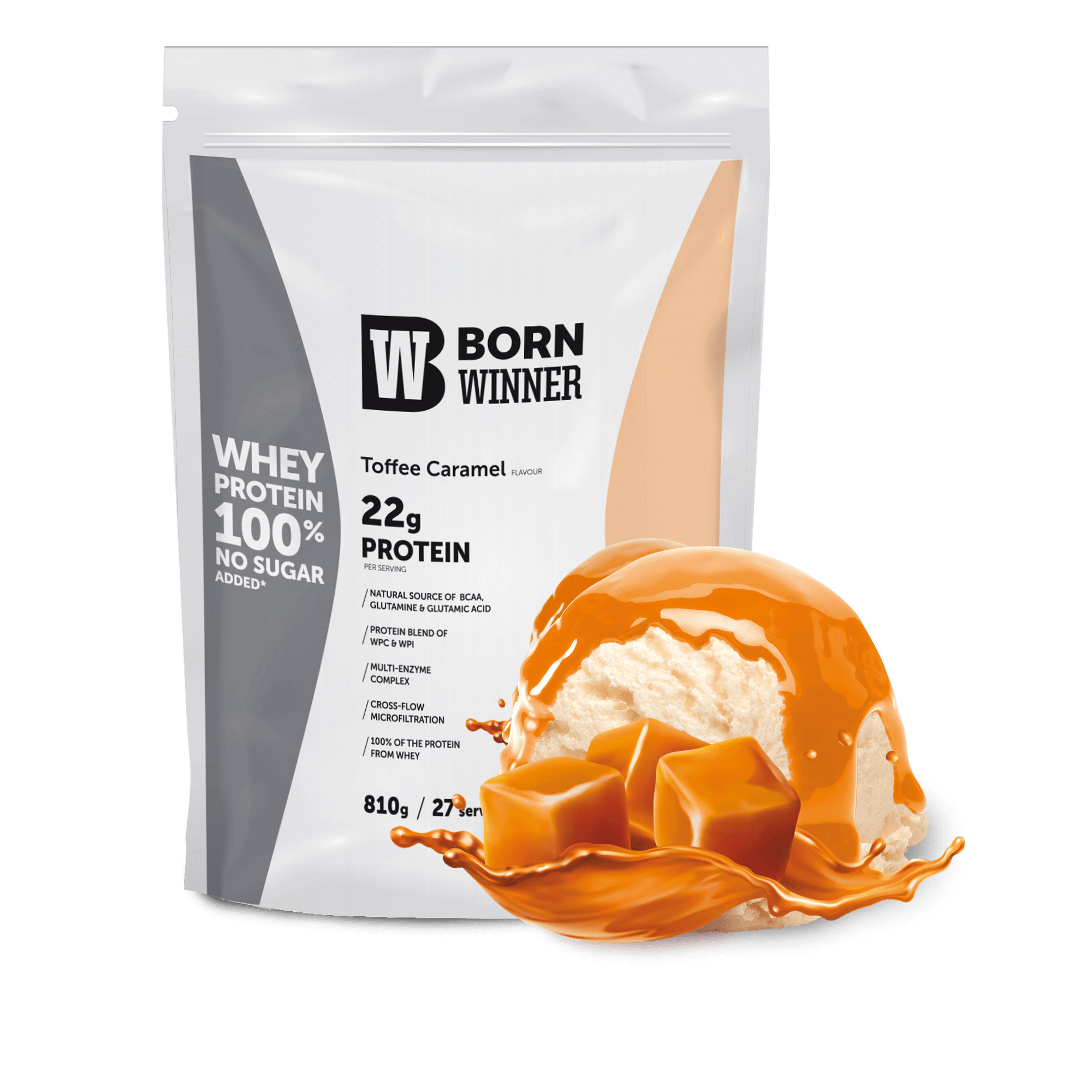 BW Whey Protein Doypack 810g Toffee Caramel Flavour with Sweetener